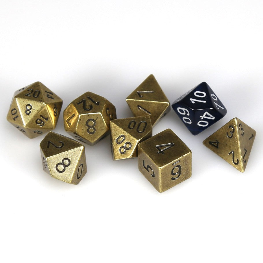 Chessex Metal: Old Brass Polyhedral Dice - Set of 7