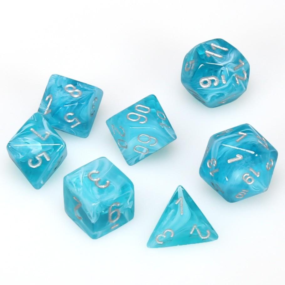Chessex Cirrus™ Aqua Polyhedral Dice with Silver Numbers - Set of 7