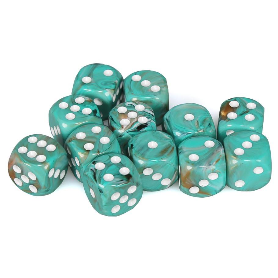 Chessex Marble Oxi-Copper™ with White Numbers 16 mm Dice Block (12 dice)