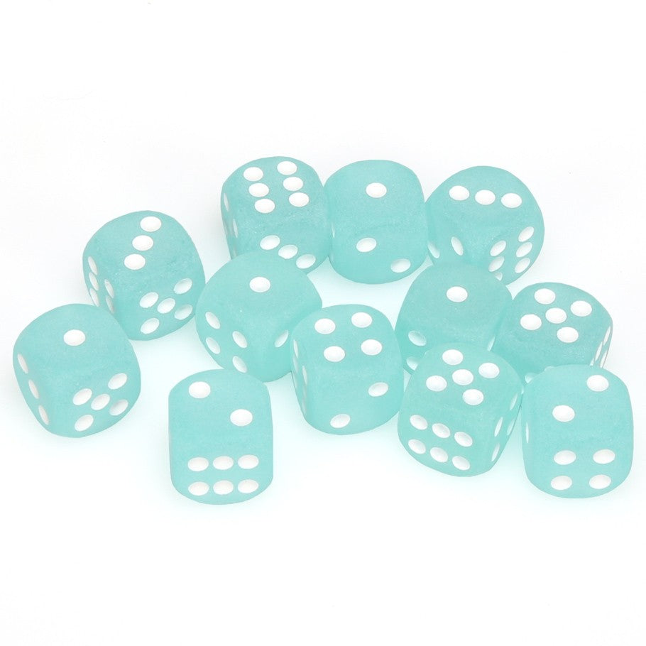 Chessex Frosted™ Teal with White Pips 16mm d6 Dice Block (12 dice)