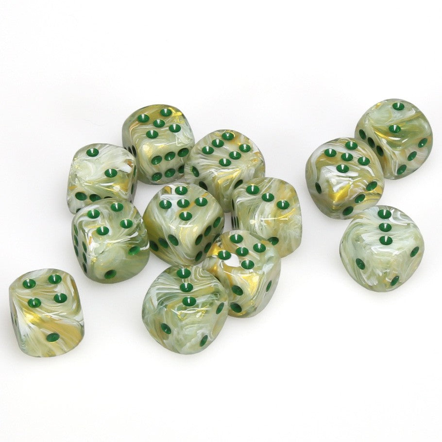 Chessex Marble Green with Dark Green Numbers 16 mm d6 Dice Block (12 dice)