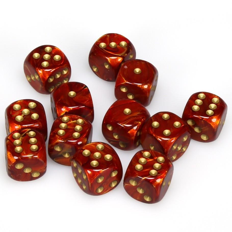 Chessex Scarab™ Scarlet™ with Gold Numbers 16 mm Dice Block (12 dice)