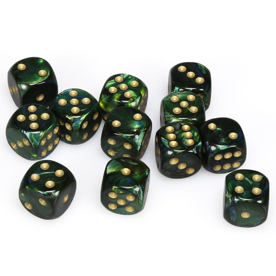 Chessex Scarab™ Jade with Gold Numbers 16 mm Dice Block (12 dice)