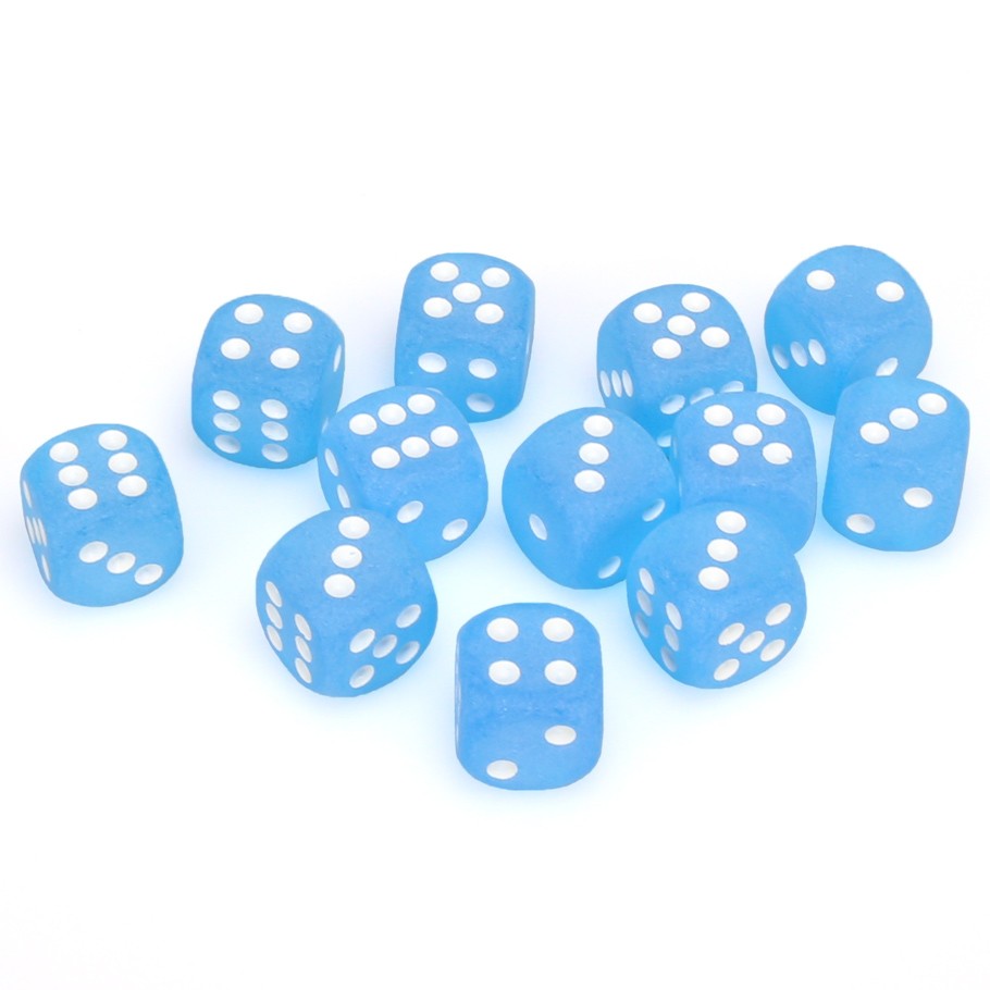 Chessex Frosted Carrribean Blue with White pips 16mm D6 Dice Block (12 dice)