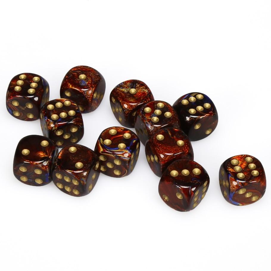 Chessex Scarab™ Blue Blood™ with Gold Numbers 16 mm Dice Block (12 dice)