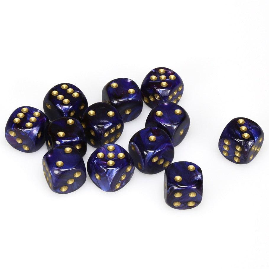 Chessex Scarab Royal Blue with Gold Numbers 16 mm Dice Block (12 dice)