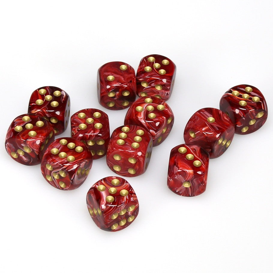 Chessex Vortex Burgundy with Gold Numbers 16 mm Dice Block (12 dice)
