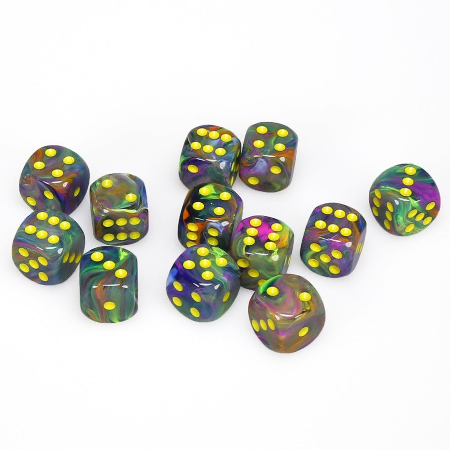Chessex Festive™ Rio with Yellow Pips 16mm Dice Block (12 dice)