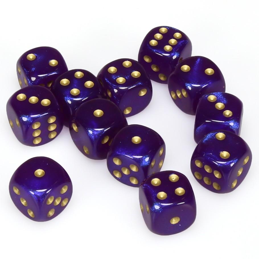Chessex Borealis™ Roayl Purple with Gold Numbers 16 mm d6 Dice Block (12 dice)