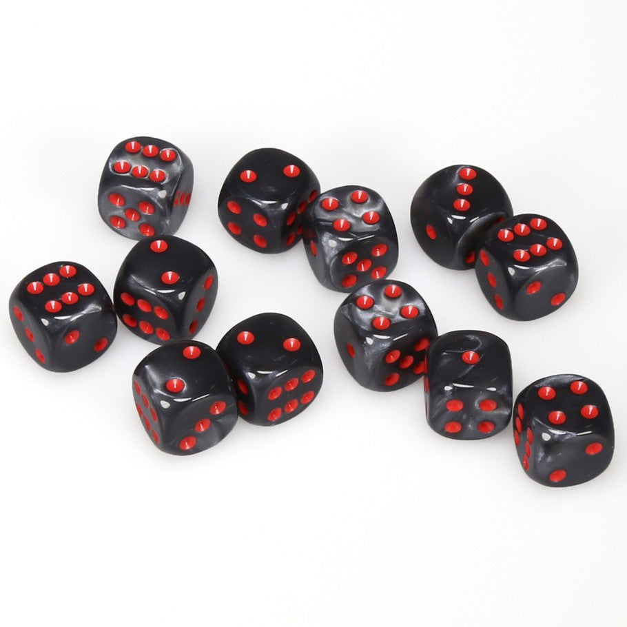 Chessex Velvet™ with Red Numbers 16 mm Dice Block (12 dice)