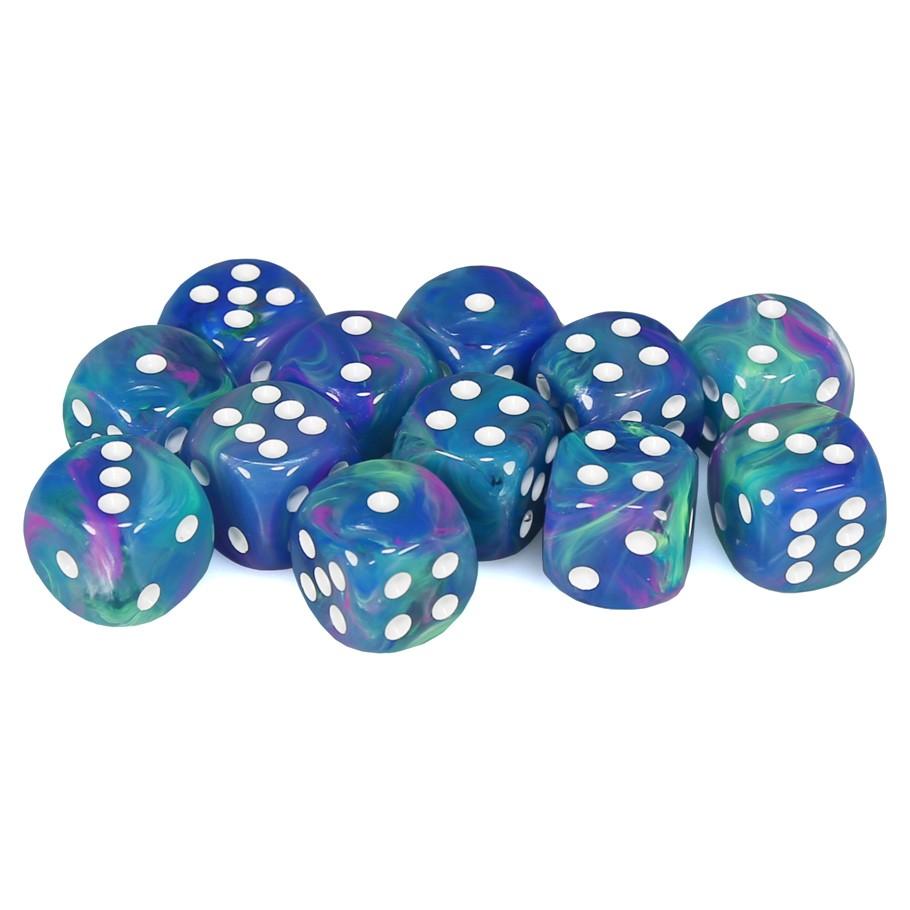 Chessex Festive™ Waterlily™ with White Numbers 16 mm Dice Block (12 dice)