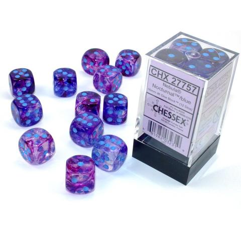 Chessex Nebula Noctural Luminary with Blue Pips 16mm Dice Block (12 dice)