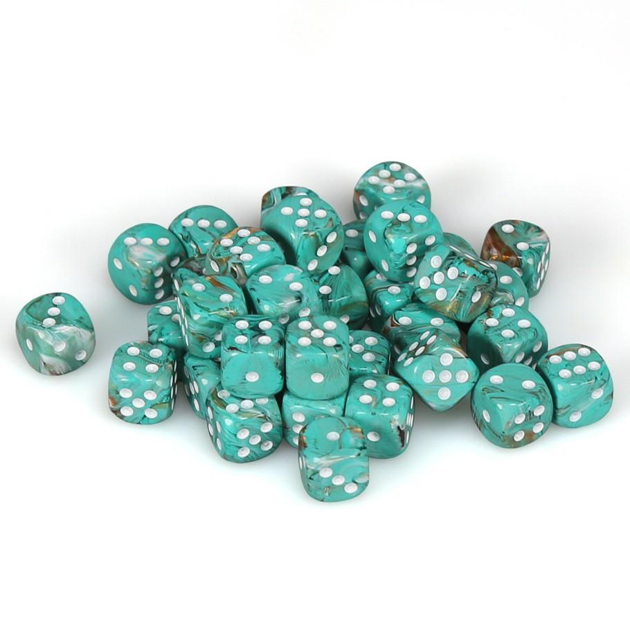 Chessex Marble Oxi-Copper™ with White Numbers 12 mm Dice Block (36 dice)