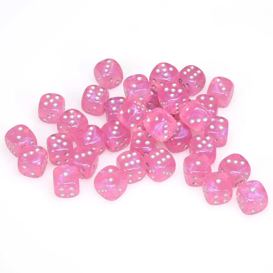Chessex Borealis™ Pink with Silver Numbers 12 mm Dice Block (36 dice)