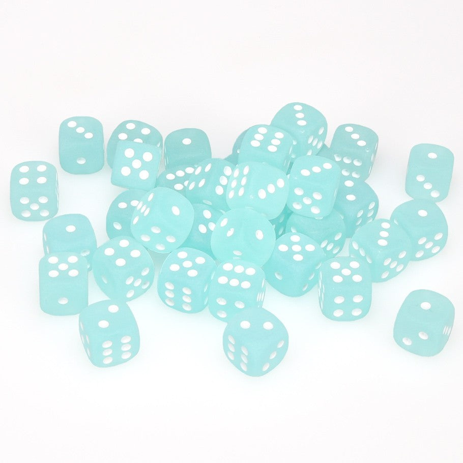 Chessex Frosted Teal with White Pips 12mm Dice Block (36 dice)