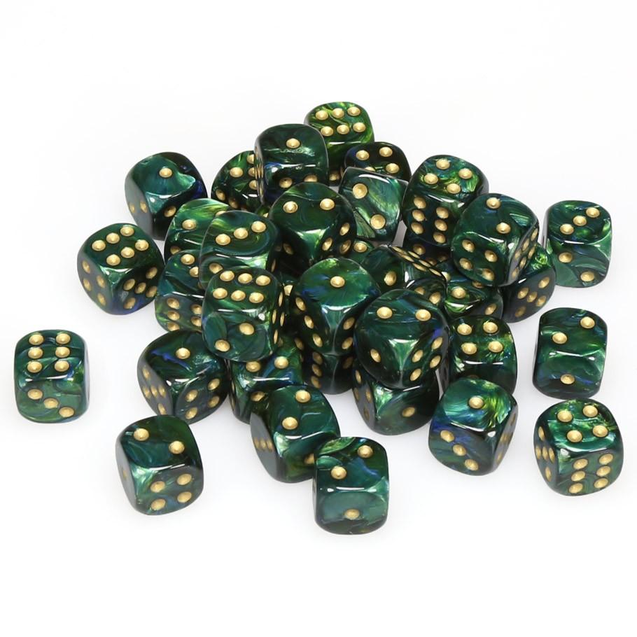Chessex Scarab™ Jade with Gold Numbers 12 mm Dice Block (36 dice)