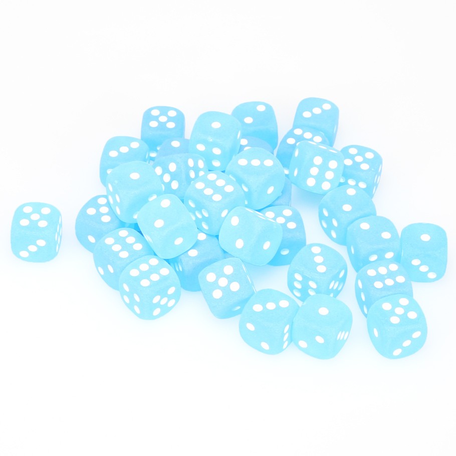 Chessex Frosted Carribean Blue with White Pips 12mm Dice Block (36 dice)