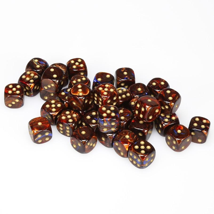 Chessex Scarab™ Blue Blood™ with Gold Numbers 12 mm Dice Block (36 dice)