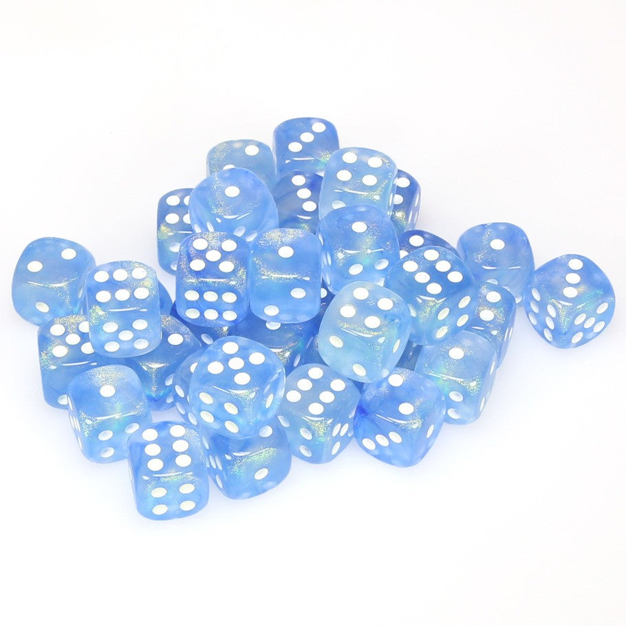 Chessex Borealis™ Sky Blue with White Pips 12mm Dice Block (36 dice)