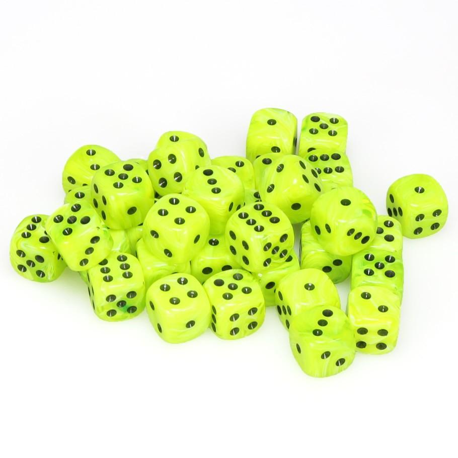 Chessex Vortex Bright Green with Black Numbers 12 mm Dice Block (36 dice)