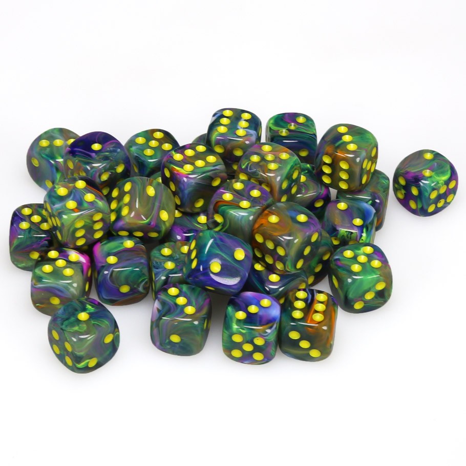 Chessex Festive™ Rio with Yellow Pips 12mm Dice Block (36 dice)