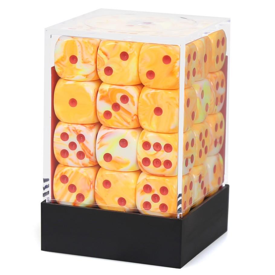 Chessex Festive™ Sunburst™ with Red Numbers 12 mm Dice Block (36 dice) in box