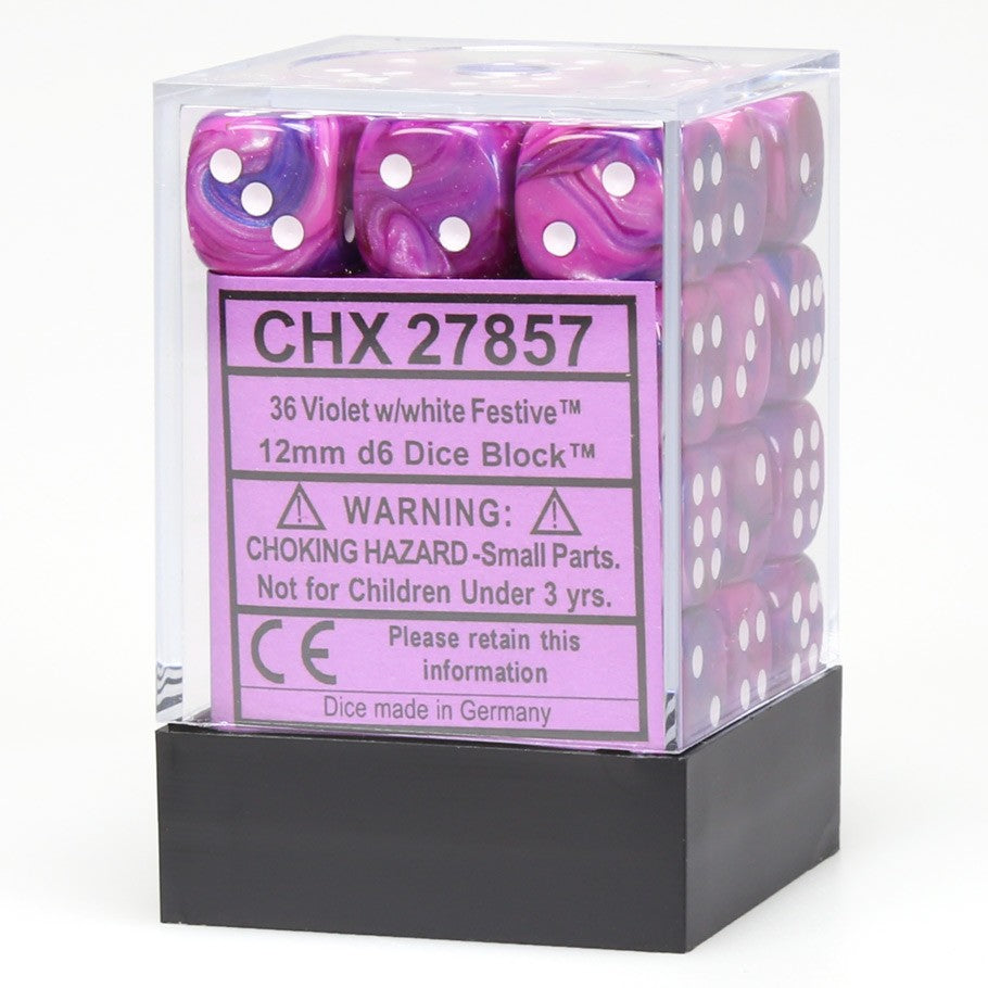 Chessex Festive™ Violet with White Pips 12mm Dice Block (36 dice)