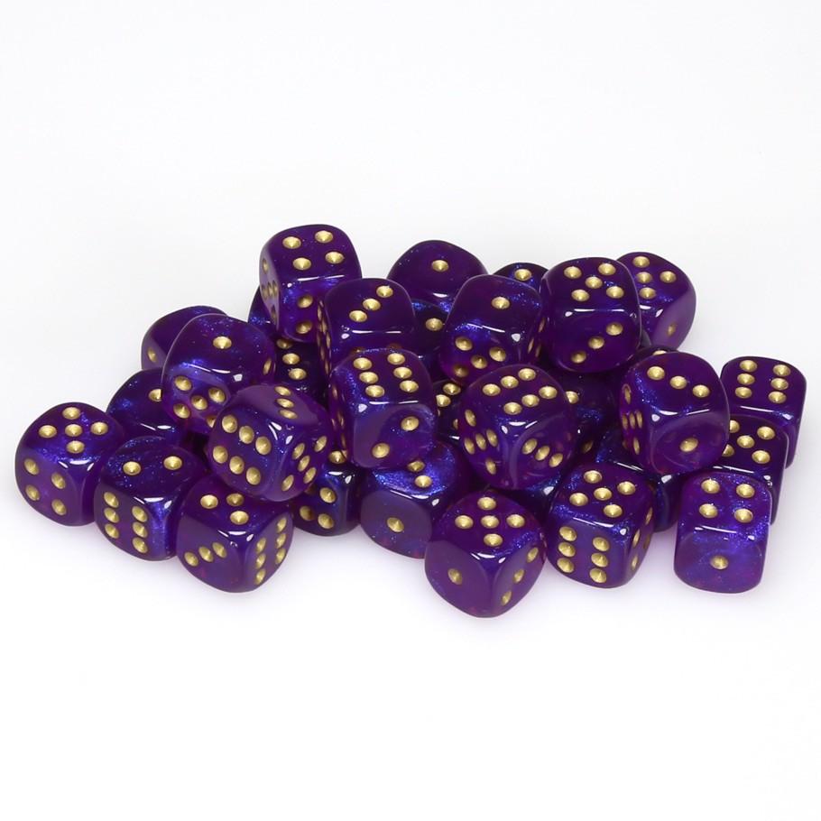 Chessex Borealis™ Royal Purple with Gold Numbers 12 mm Dice Block (36 dice)