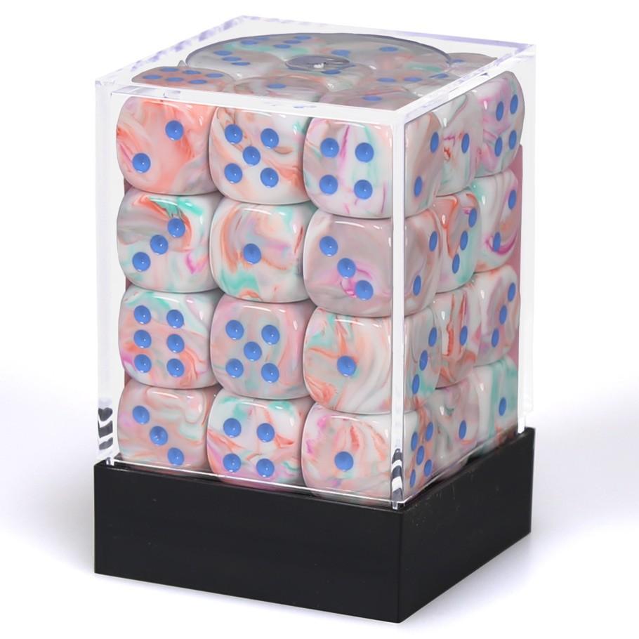 Chessex Festive™ Pop Art™ with Blue Numbers 12 mm Dice Block (36 dice) in box