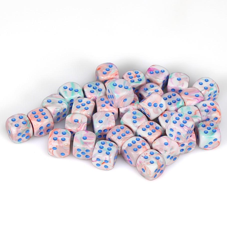 Chessex Festive™ Pop Art™ with Blue Numbers 12 mm Dice Block (36 dice)