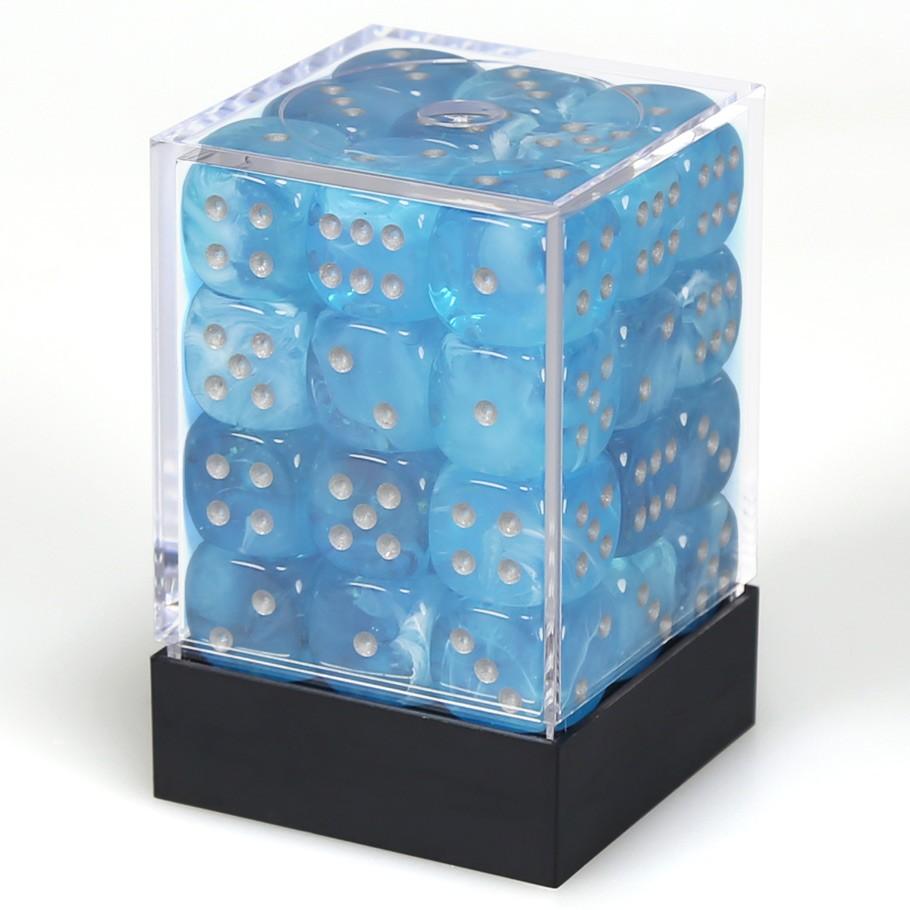 Chessex Luminary™ Sky with Silver Numbers 12 mm Dice Block (36 dice) in box
