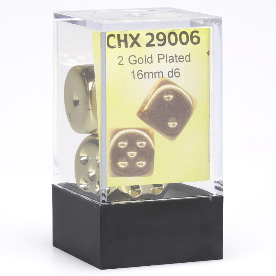 Chessex Gold Plated Metal 16mm Dice (2 dice)