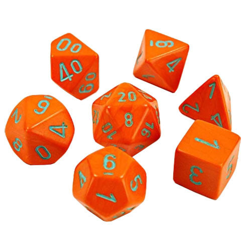 Chessex Lab Dice Heavy Orange with Turquoise Number Polyhedral Dice - Set of 7