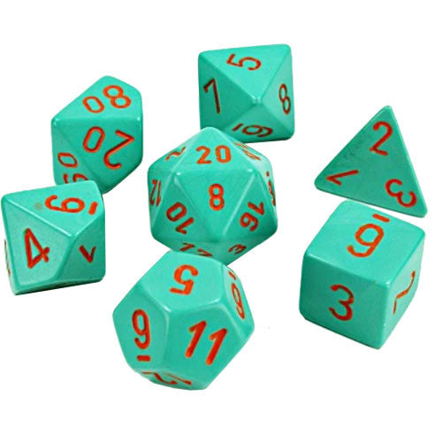 Chessex Lab Dice Heavy Turquoise with Orange Number Polyhedral Dice - Set of 7