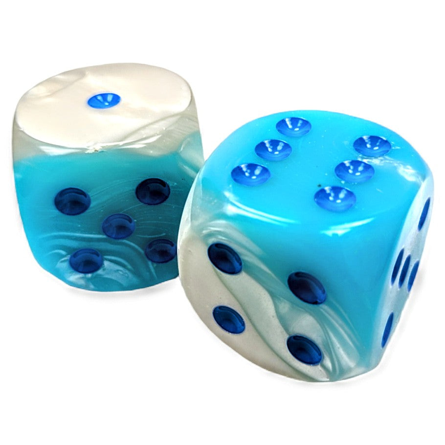 Chessex 50mm d6 Pearl Turquoise and White with Blue Pips Luminary Gemini