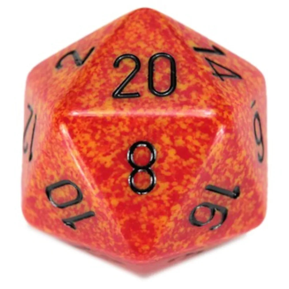 Chessex 34mm d20 Speckled Fire with Black Numbers