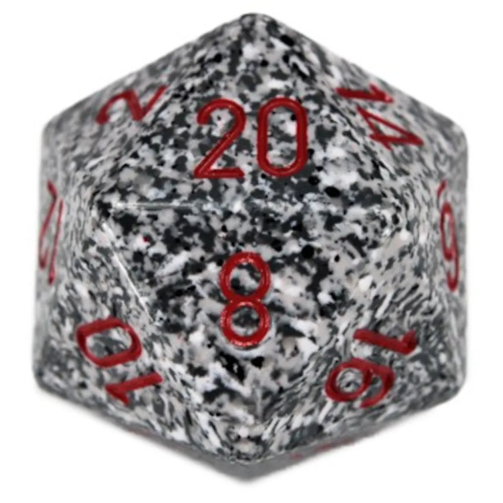 Chessex 34mm d20 Speckled Granite with Red Numbers