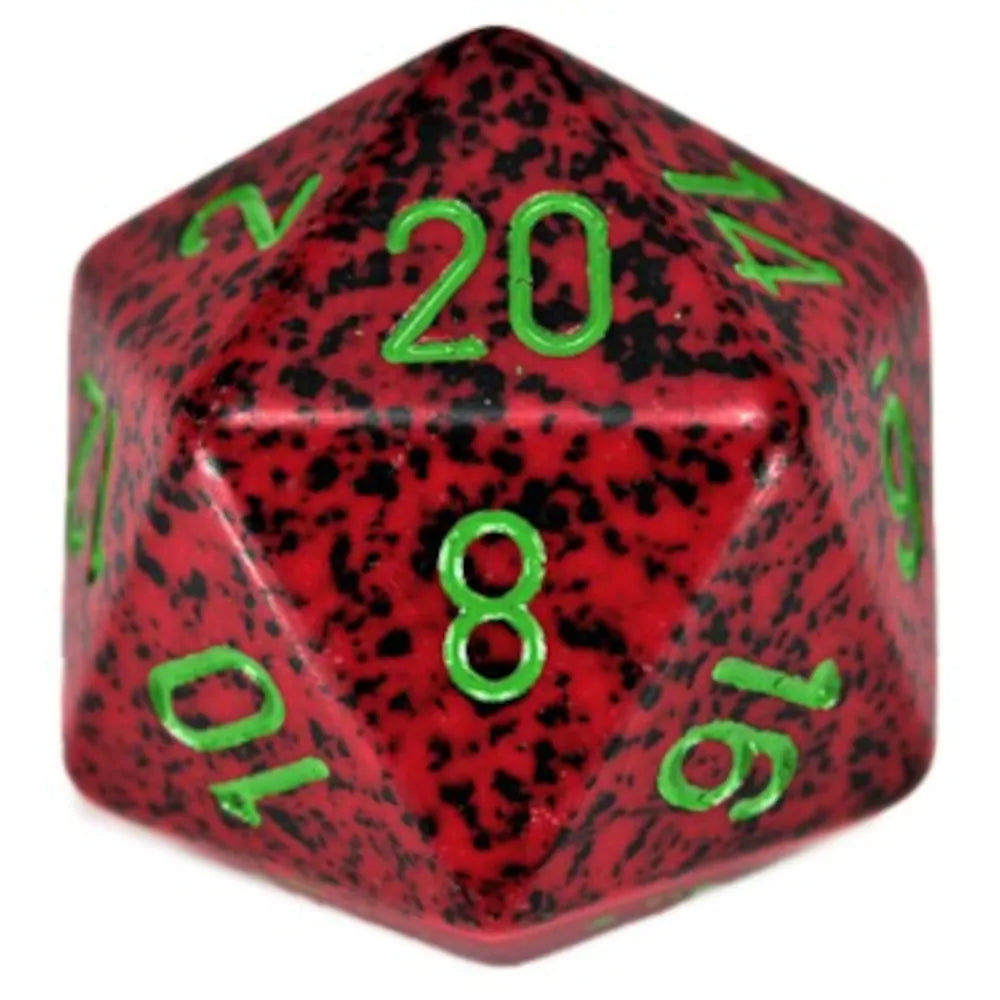 Chessex 34mm d20 Speckled Strawberry with Green Numbers
