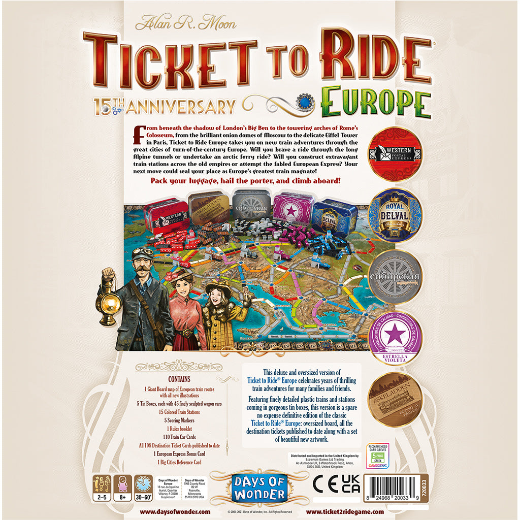 Ticket to Ride: Europe 15th Anniversary back
