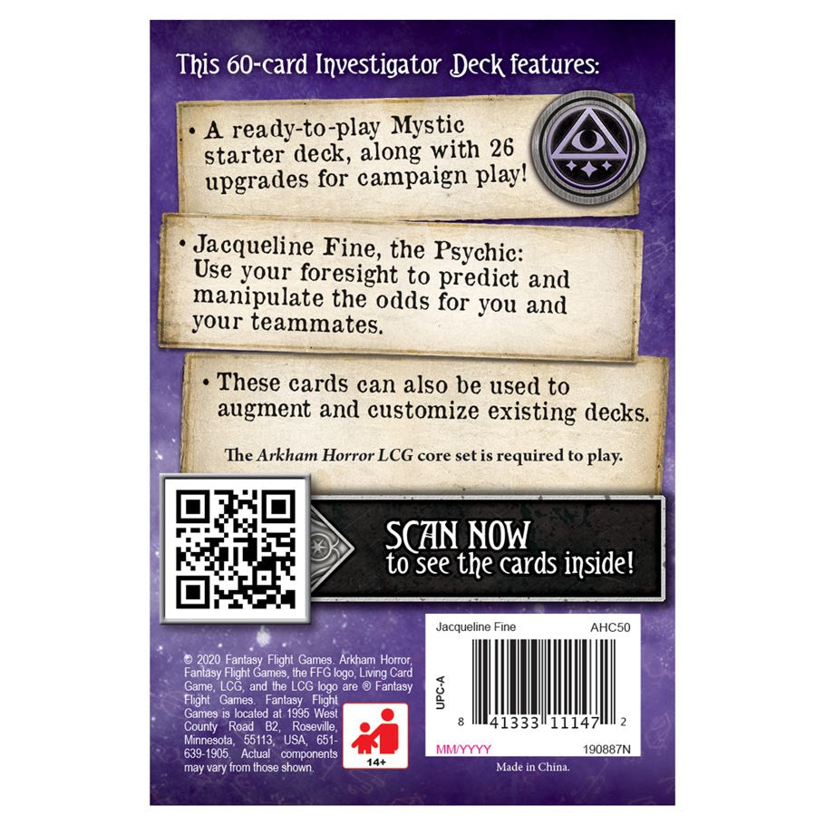 Arkham Horror The Card Game: Jacqueline Fine Investigator back