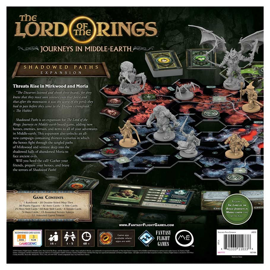 The Lord of the Rings: Shadowed Paths Expansion back of the box