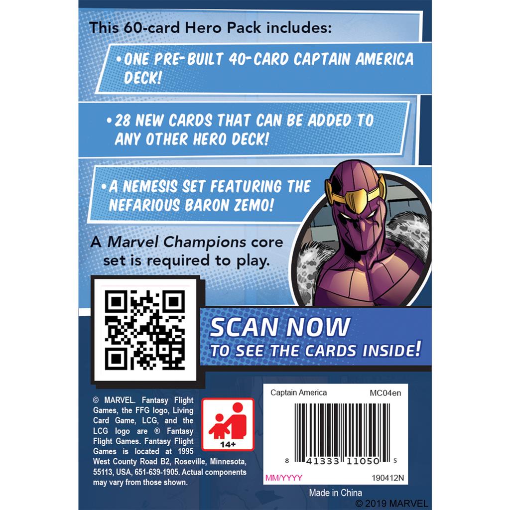 Marvel Champions: The Card Game - Captain America  Hero Pack back
