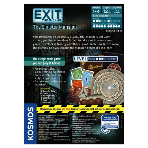 Exit The Game: The Sinister Mansion Back of the Box