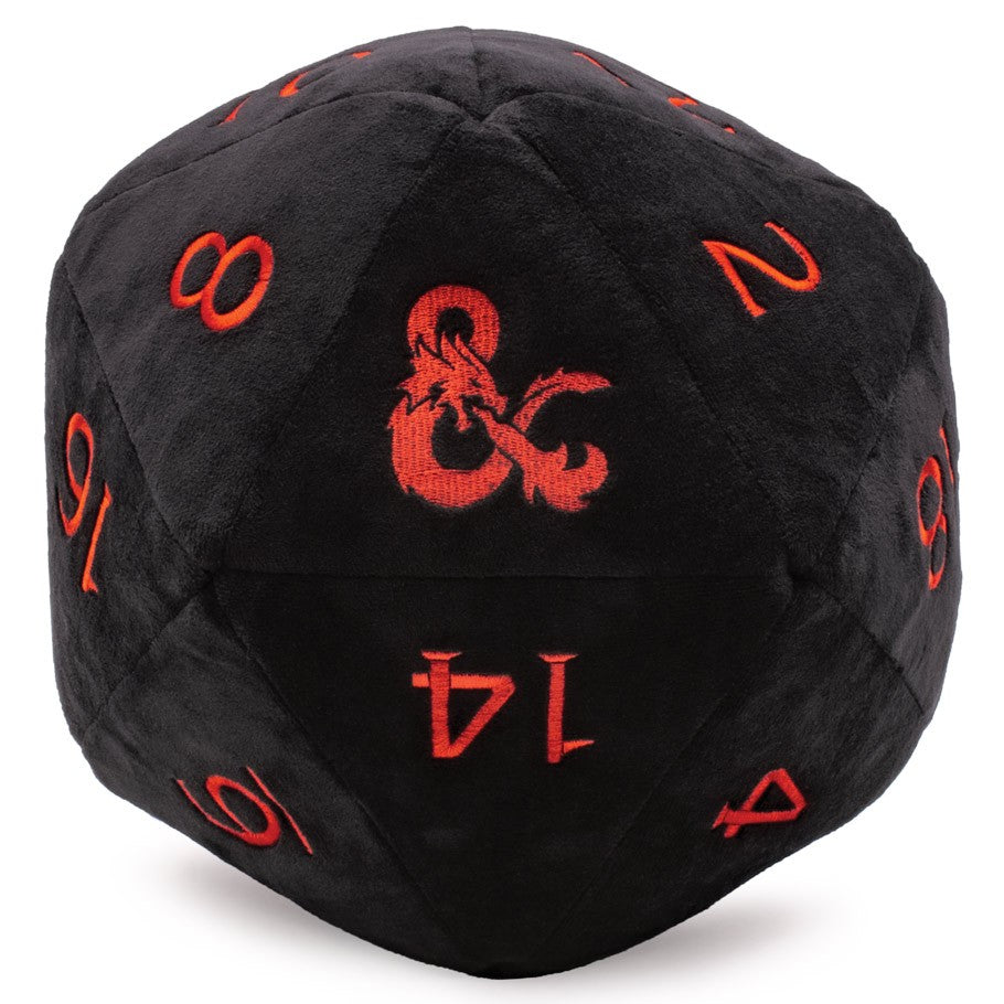 Jumbo D&D D20 Plush Dice Black with Red Numbers