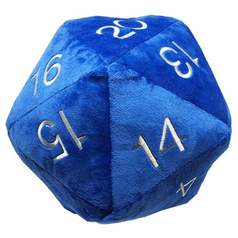 Jumbo D20 Plush Dice Blue with Silver Numbers
